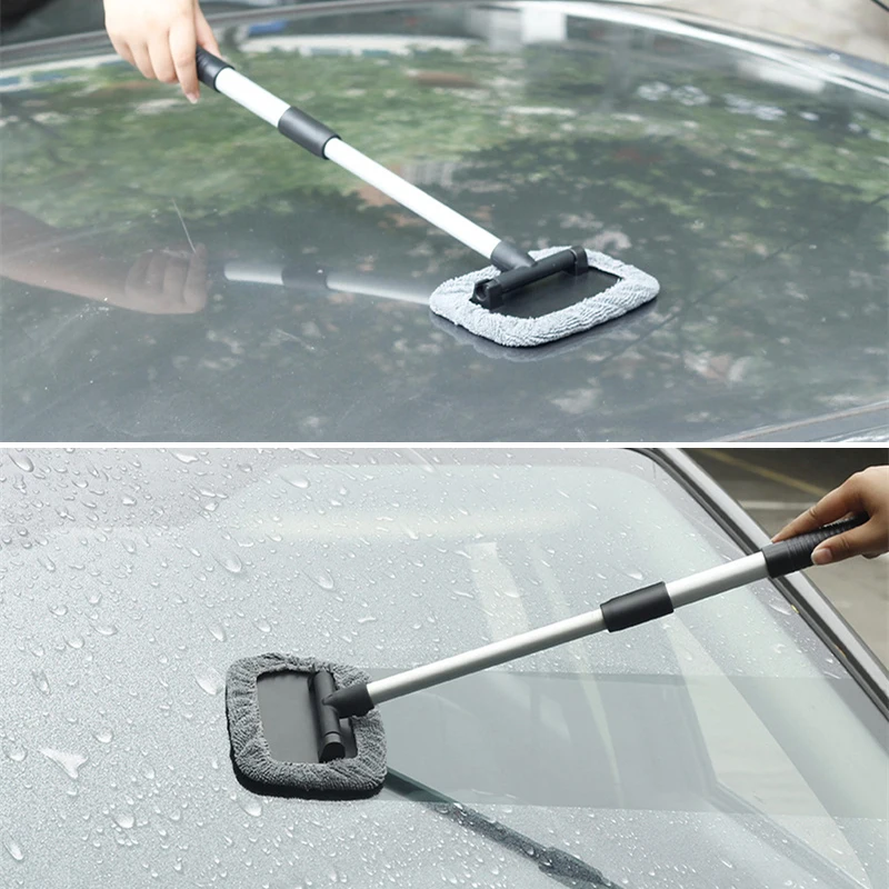 Aluminum Alloy Telescopic Rod Car Window Cleaner Brush Kit Windshield Wiper Microfiber Brush with Long Handle Auto Accessories