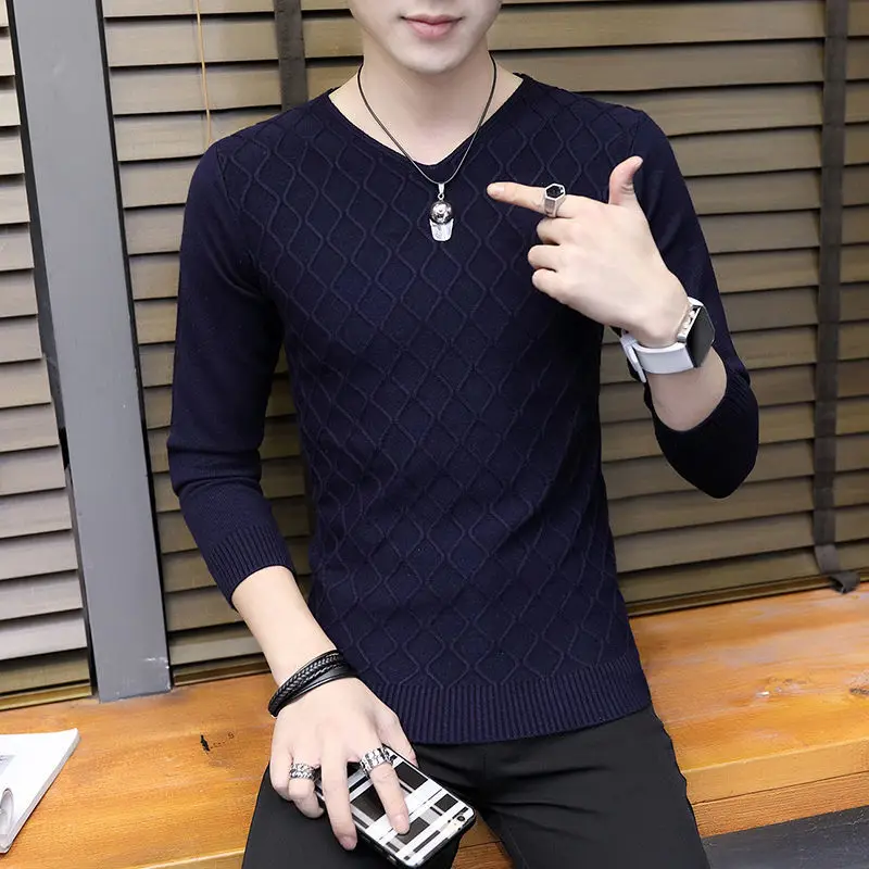 Fashion V-Neck Knitted Solid Color Korean Sweater Men\'s Clothing 2022 Autumn New Casual Pullovers Long Sleeve All-match Tops