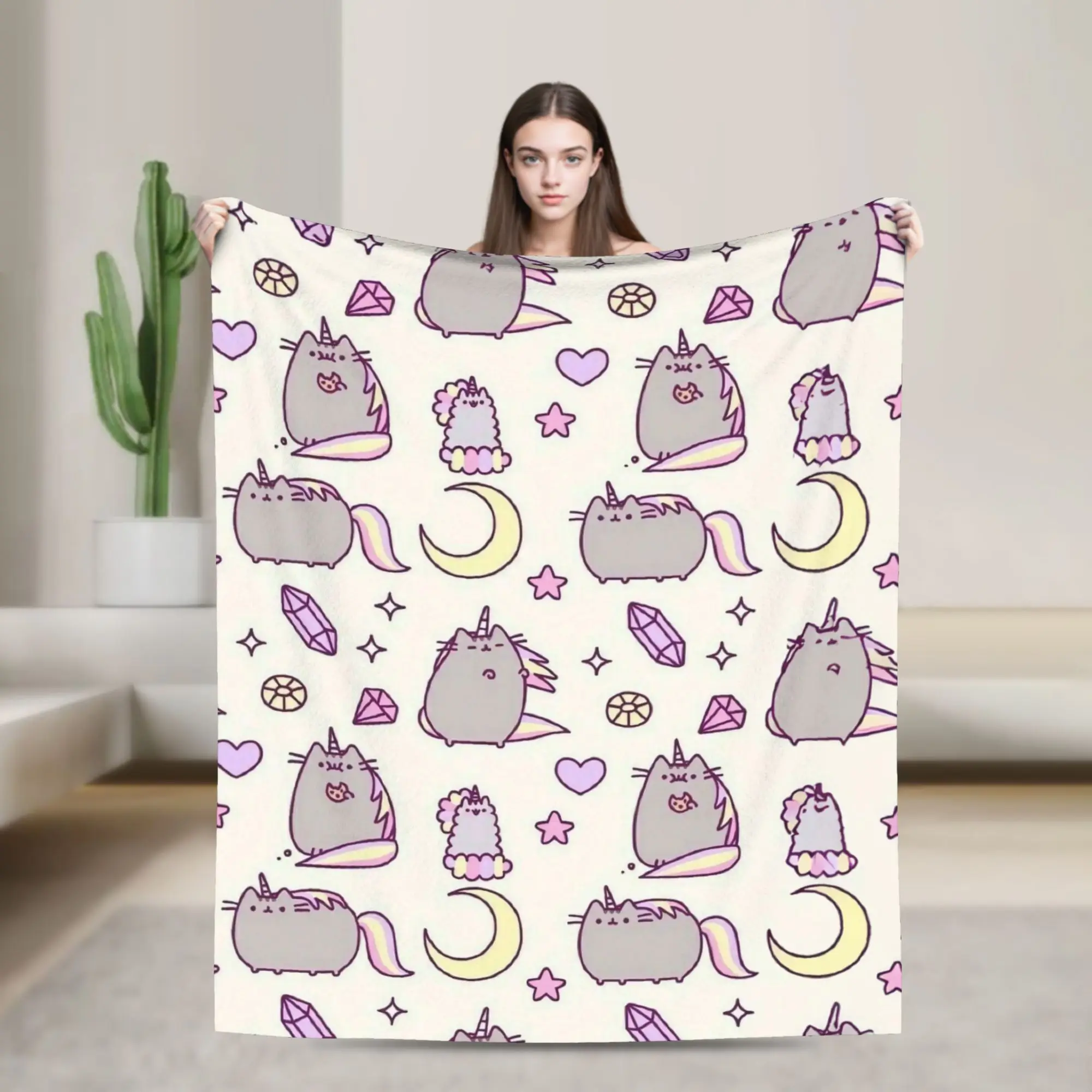 P-Pusheencats Cats Pattern Blankets Flannel Throw Blankets Summer Air Conditioning Decoration Ultra-Soft Warm Bedsprea,