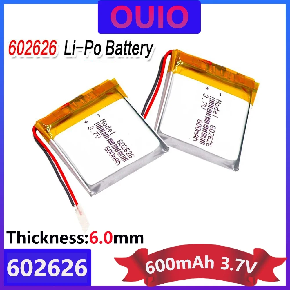 3.7V 600mAh 602626 Polymer Lithium Li Ion Rechargeable Battery For LED Light Tachograph Car DVR Bluetooth Earphone MP3 MP4