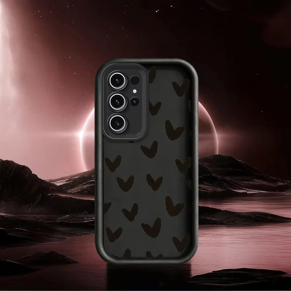 Black Heart Phone Case For Samsung S25 FE S24 Plus S23 Ultra S22 S21 20 A70 A30 M33 A54  A55 NOTE Cover Silicone Coque