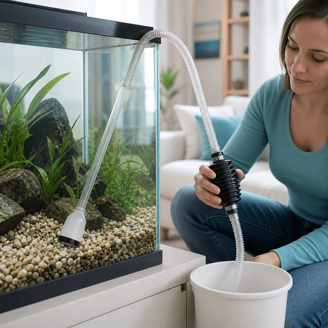 Manual Siphon Aquarium Water Changer, Segmented Gravel Cleaner with Flow Valve for Fresh & Saltwater Tanks