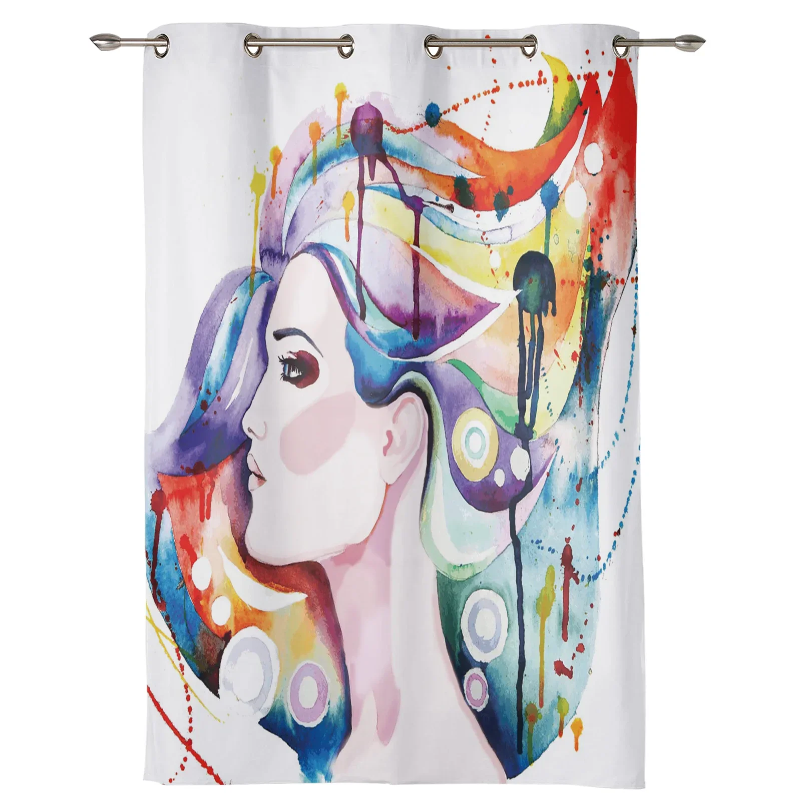 Woman Hair Splash Ink Art Windows Curtains Living Room Bedroom Window Treatments Household Kitchen Curtains