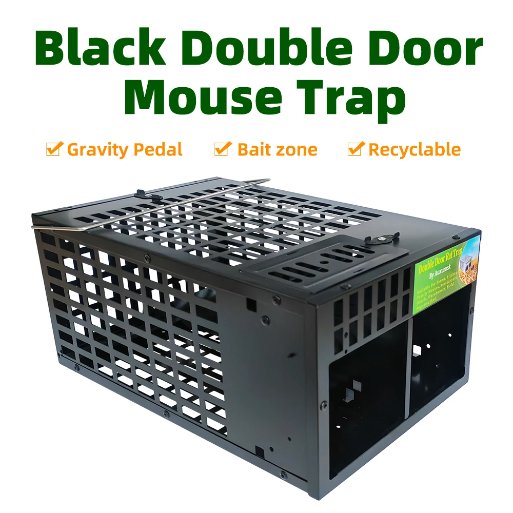 Black Double Door Live Multi-Catch Mice Mouse Trap Rat Trap Cage