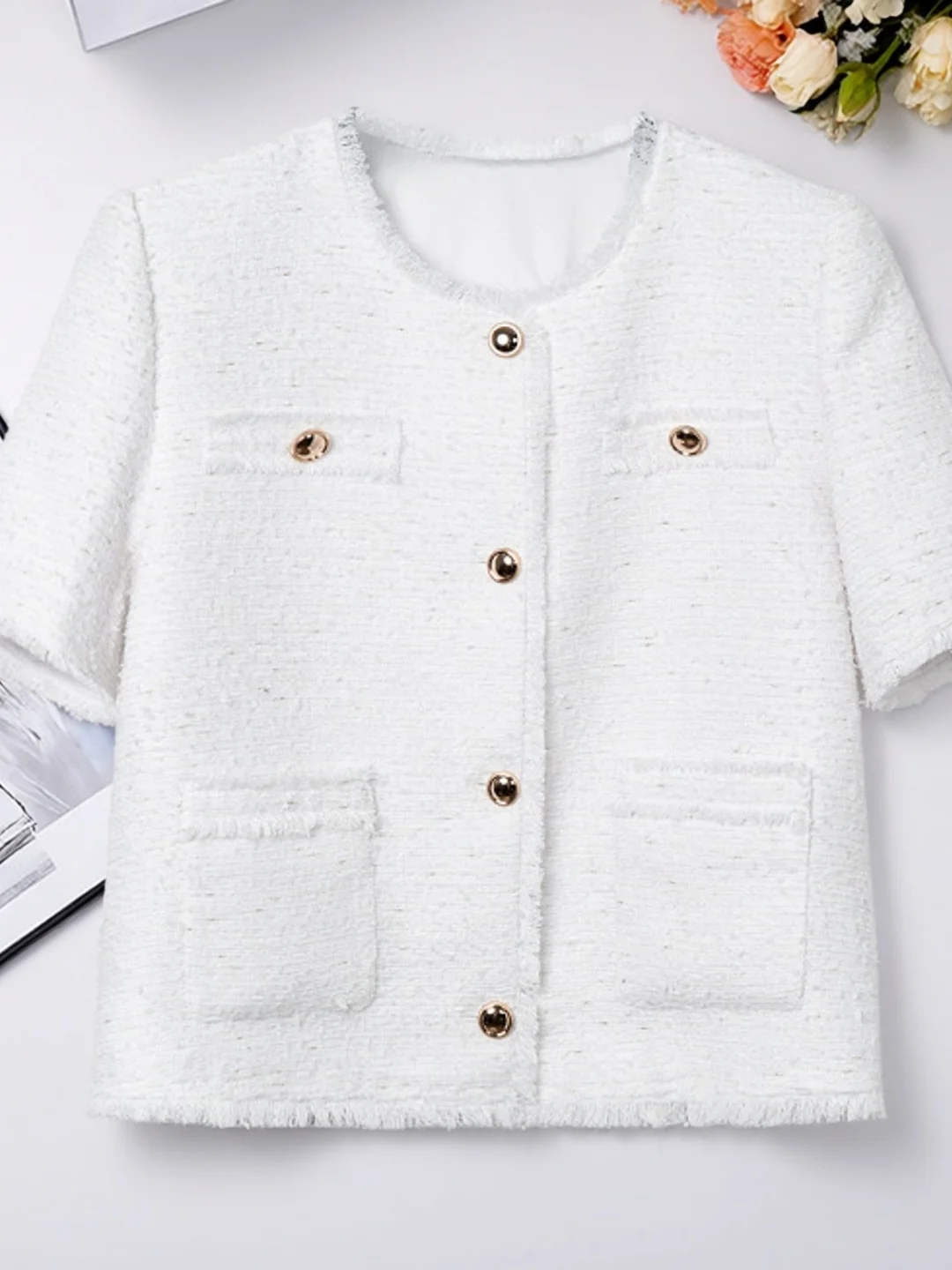 

ort Sve White Woven Tassel Trimmed Sle Outerwear Spring Summer Thin V-Ne Open Cardigan Top for Women