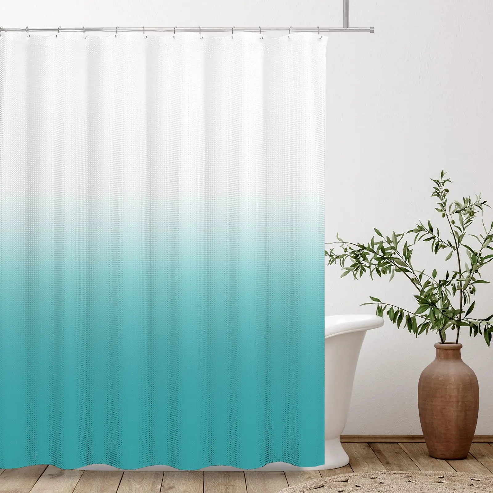 Ombre Beige Sage Shower Curtain, Lime Green Texture Fabric Gradient Bathroom Decor Waterproof Bathroom Curtains Set with Hooks