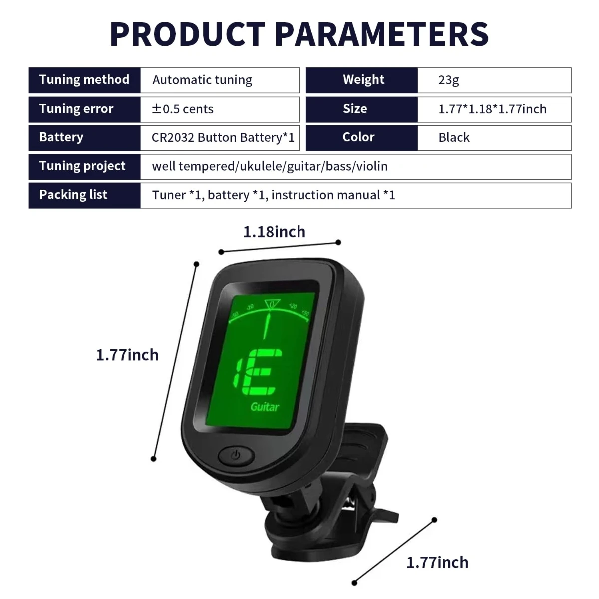 Miwayer Tuner gitarowy 360 stopni obracany klips na Tuner wyświetlacz LCD do tunera akcesorium do gitara basowa skrzypiec basowy Ukulele