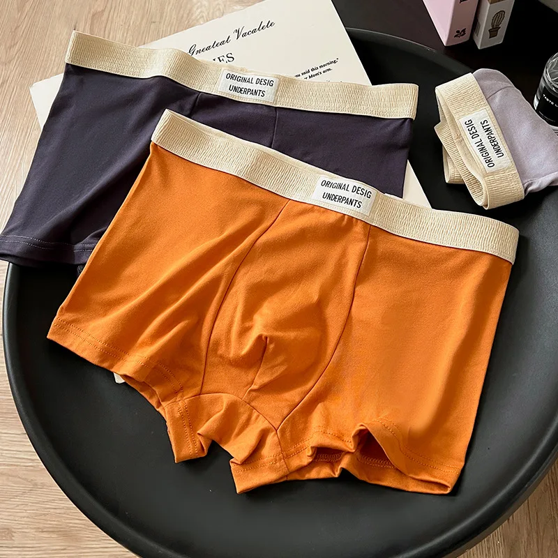 Men's Letter Print Boxer Shorts Mid Waist Loose Breathable Seamless Teen Boys Casual Solid Color Alphabet Pattern Male Boxer