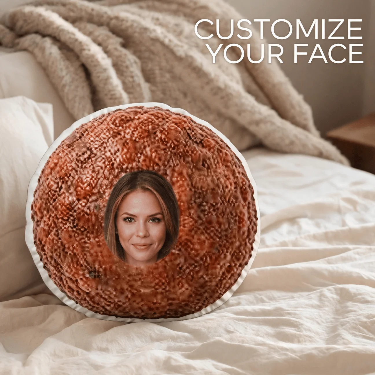 Custom Funny Face Meatball Shaped Pillow, Personalized Photo Decorative Cushion with Novelty Food Design, Unique Home Decor Acce