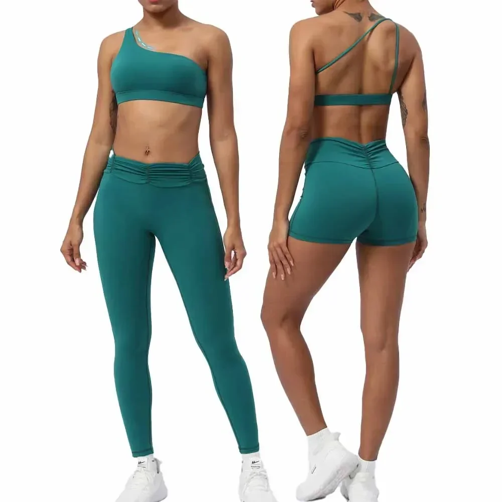 Traje de Yoga plisado desnudo para mujer, traje de Fitness ajustado a la cadera de melocotón, traje para correr con almohadilla para el pecho