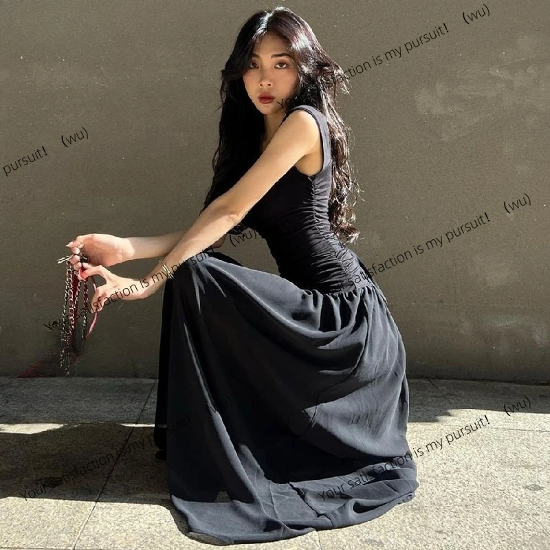 

ZOCI-Элегантное женское длинное платье, простое длинное платье со складками, сексуальное, весеннее Y2K, летний темперамент, платье с высокой талией.