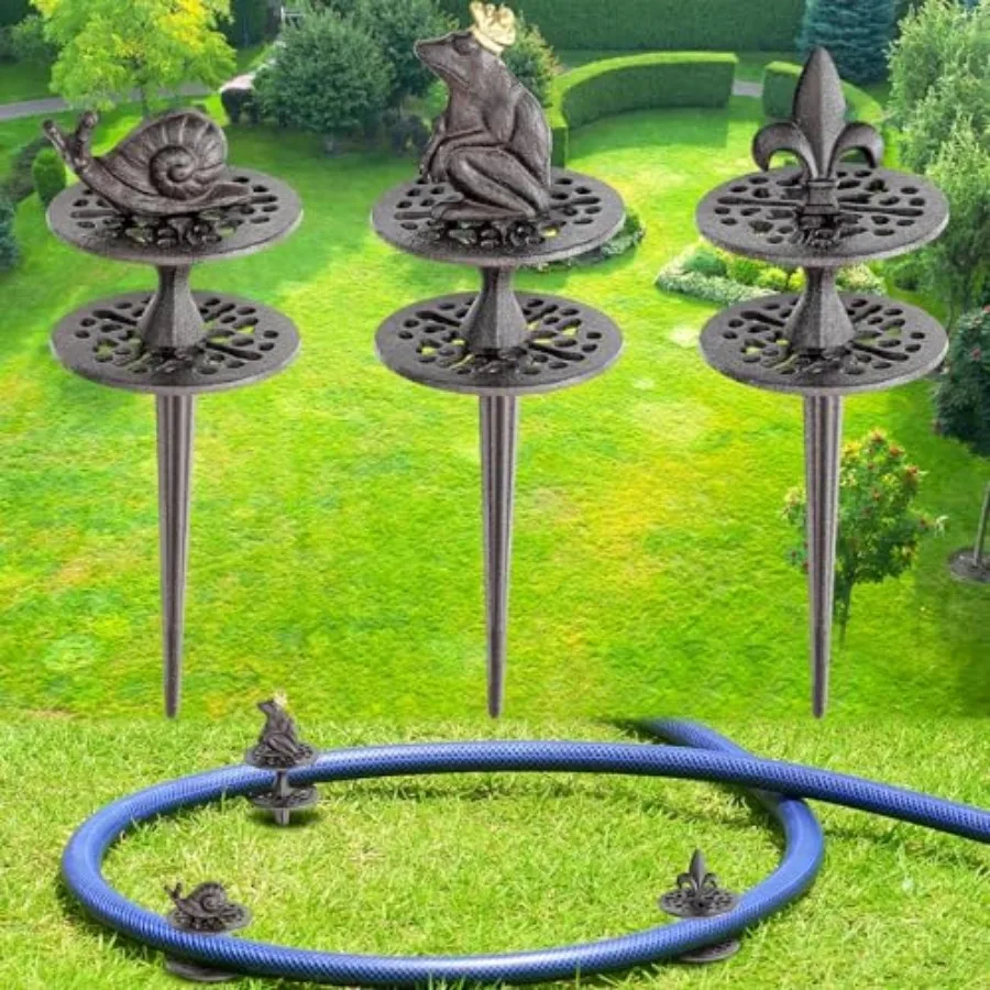 

3 Pcs Garden Hose Guide Set Stakes Heavy Duty Cast Iron Water Hose Guide Spike Garden Stakes Decorative for Outside Flower Beds