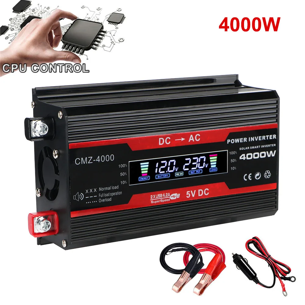 Solar Car Inverters Modified Multiple Protection Sine Wave Inverter 50Hz Converter 4000W DC 12V to AC 110V 220V Voltage