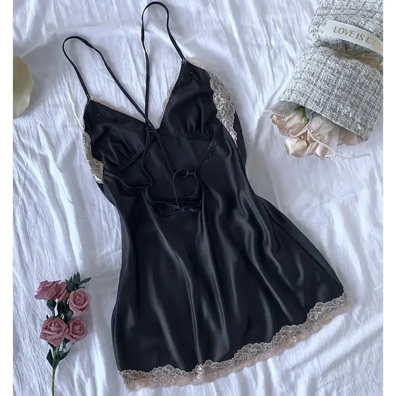 

Erotic Nightdress Women Nightgowns Sexy Nightwear Patchwork Lingerie Nighty Sleepwear Wedding Satin Lace Dress Sleep Wear