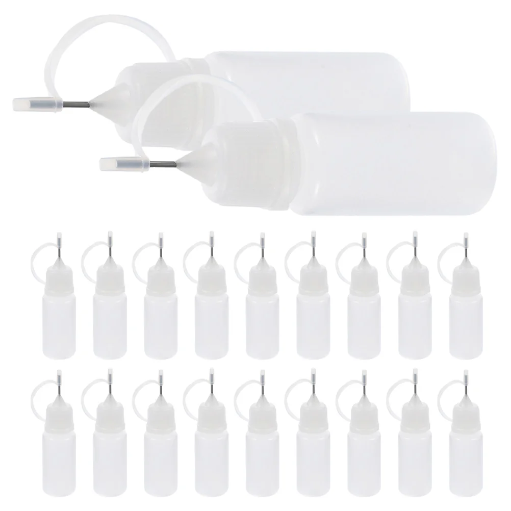 20 Pcs Bottled Small Glue Bottles Needle Oil Tips for Translucent Portable DIY Stainless Steel