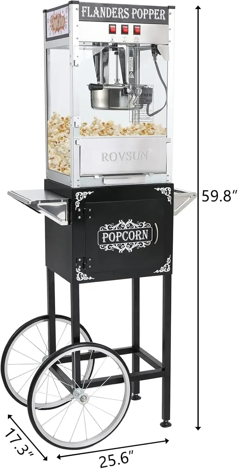 ROVSUN Popcornmachine Bioscoopstijl met kar en wielen, 8-ounce waterkoker maakt tot 32 kopjes Popcornmaker met