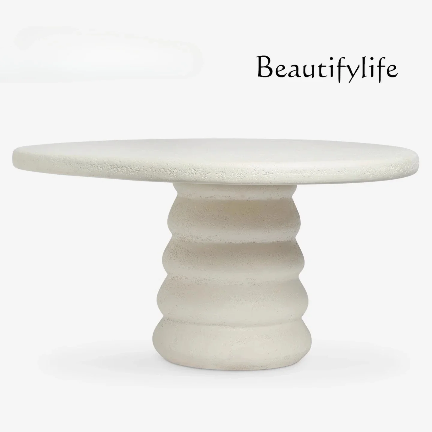R Dining Table French Cream Wabi White Cave Stone Cement Special-shaped Round Table Living Room Home Simple Designer