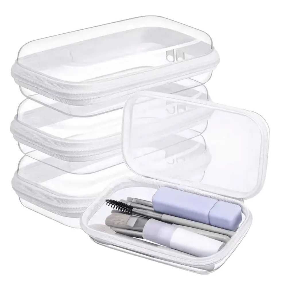 1-3pcs PET Clear Hard Shell Cosmetic Bag, Waterproof Zipper 