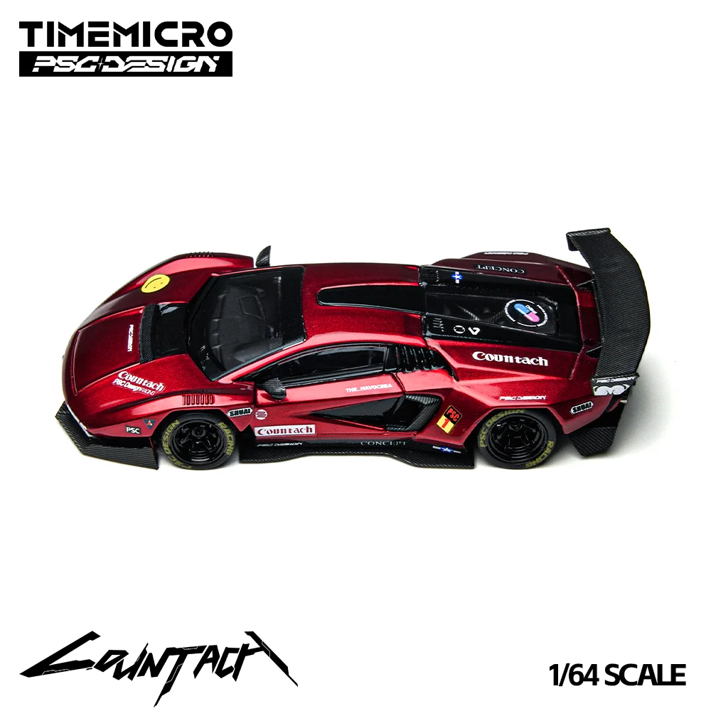 TimeMicro × PSC DESIGN 1:64 Countach "V" Czerwony Model Samochodu z Odlewu Metali do Symulacji, do Hobbystów i Ekspozycji*Prezent