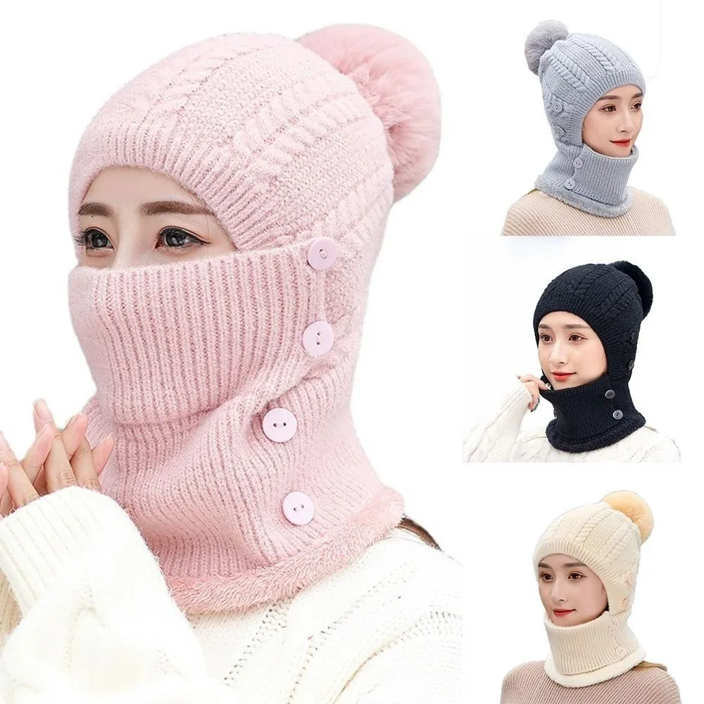 

Durable Wool Knitted Women Wool Knitted Hat Thick Keep Face Warmer Winter Ski Hat Knit Scarf Cap