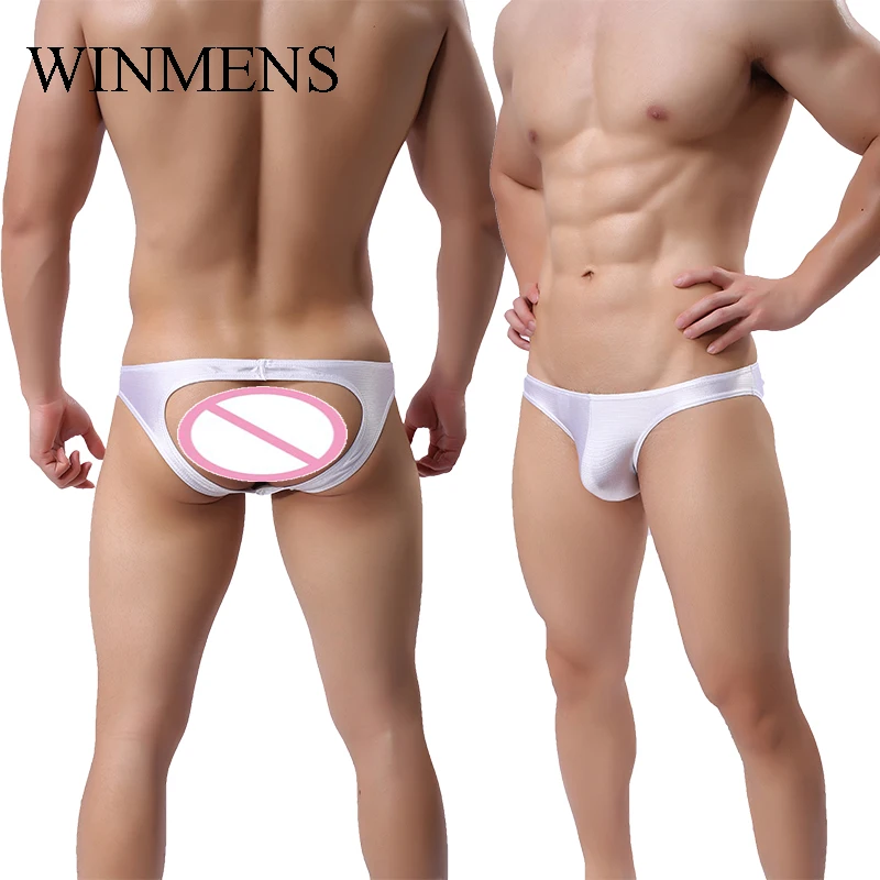 

Adult Men's Open Back Jockstraps Underwear Candy Colors Silky Gay Sissy Erotic Backless Briefs Panties Ice Silk Seamless Strings