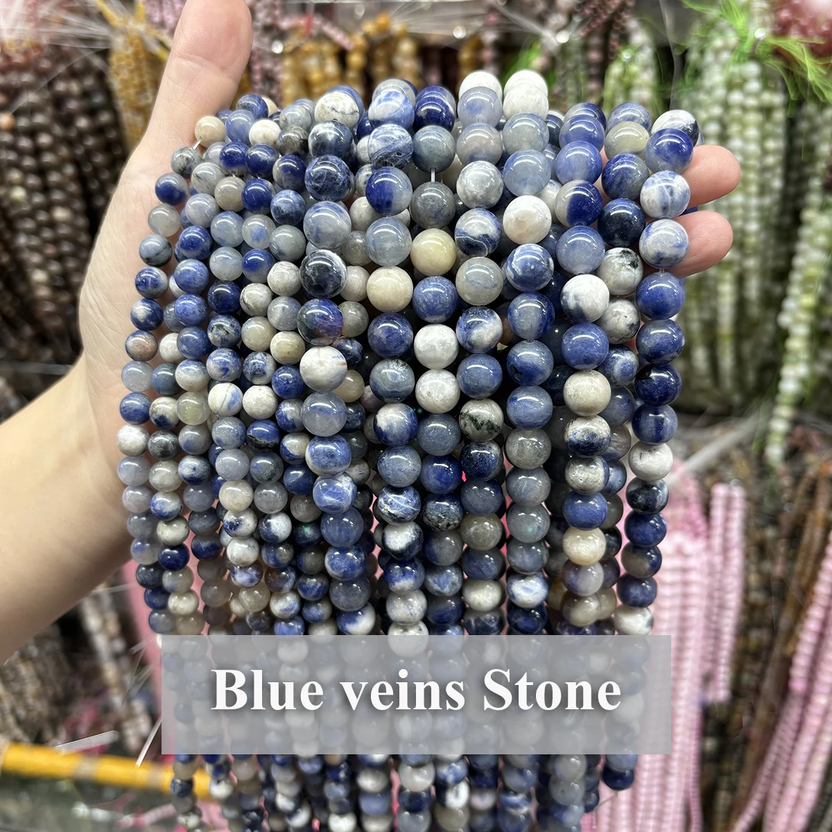 Natural Blue Veins Stone Beads 4 6 8 10mm Round Loose Bead for DIY Jewelry Making Bracelet Necklace Exquisite Jewelry Accesories