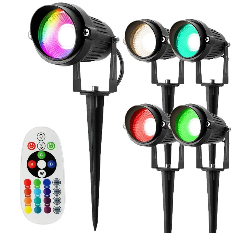 IP65 Outdoor LED Landscape Light 12W RGBW Buried Lamp Remote Control 16 Color Change Spike Spotlight For Tree Garden Lighting