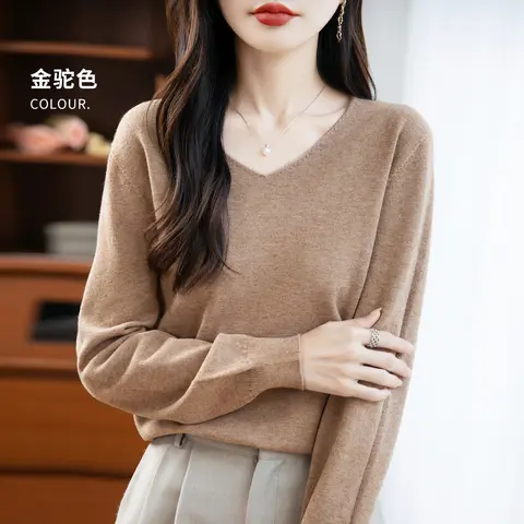 Soft Autumn Winter V-Neck Sweater Basic Elegant Fluffy Long Sleeve Knitwear Female Cashmere Warm Pullover Fashion Clothing