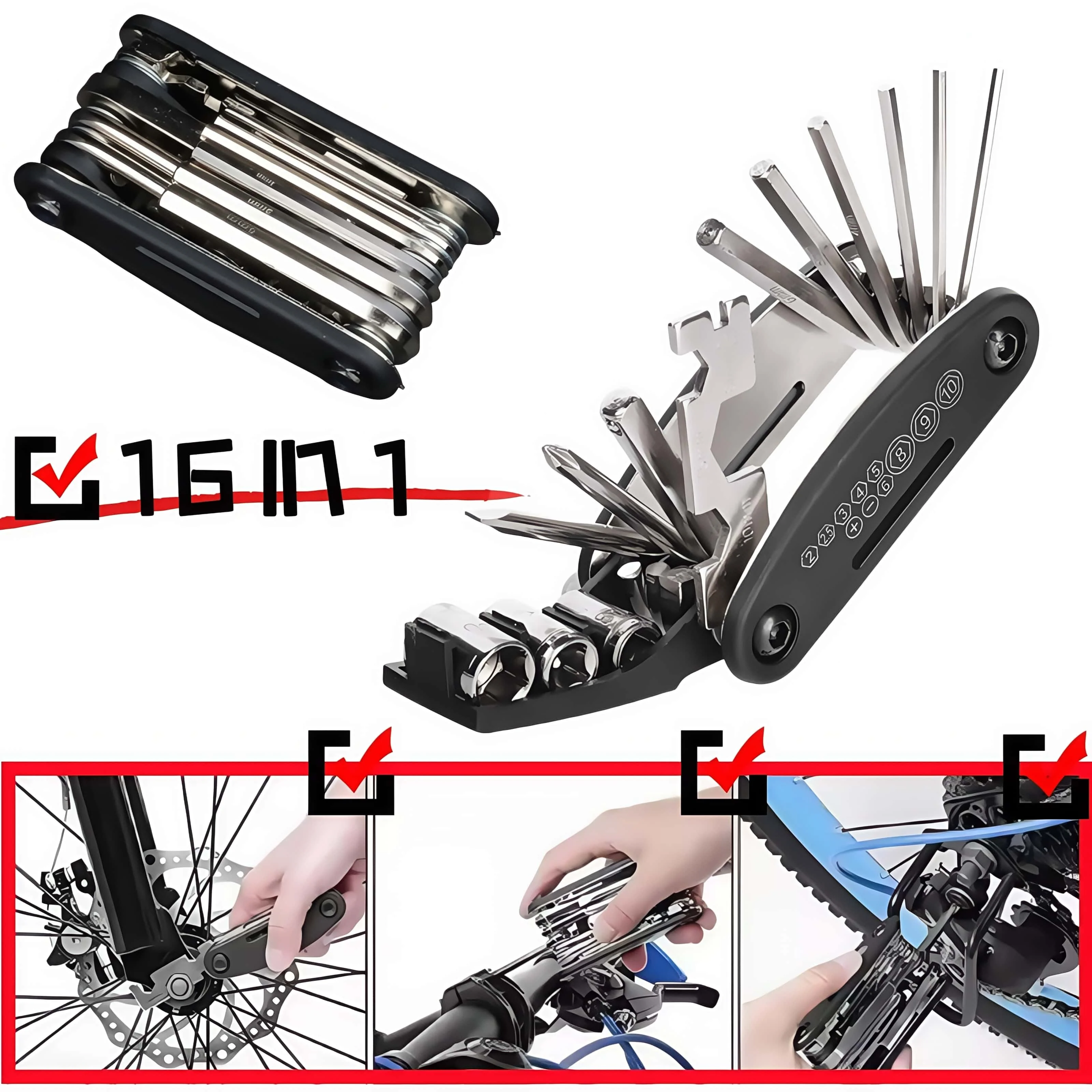 16 in 1 Bike Multi Tool Kit Portable Bicycle Repair Tool Set Includes Allen Wrench Socket Screwdriver Tire Levers for Bikes