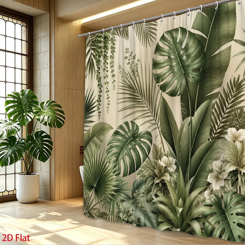 Tropical Leaves Shower Curtain Bathroom Decor Jungle Rainforest Botanical Print Waterproof Shower Curtain Liner