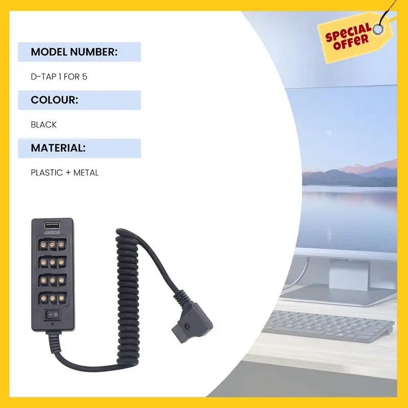 ABDE-Dtap スプリッターケーブル 電源スイッチ付き D-Tap V マウント V ロック用、ゴールドマウントバッテリーから 3P X 4 メスポート & USB ポート