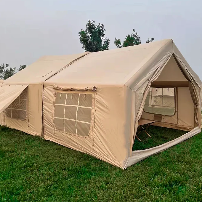 Luxury Outdoor House Inflatable Tent Large Space Waterproof Four-Season Double-Layer PVC Camping Inflatable Tent for Family Hiki