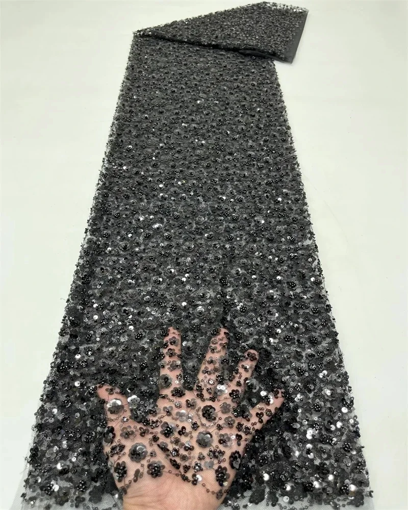 High Quality African Fabric for Women 2026 French Beaded Luxury Tulle Nigerian Sequins Net Lace Wedding Dress Material image 3