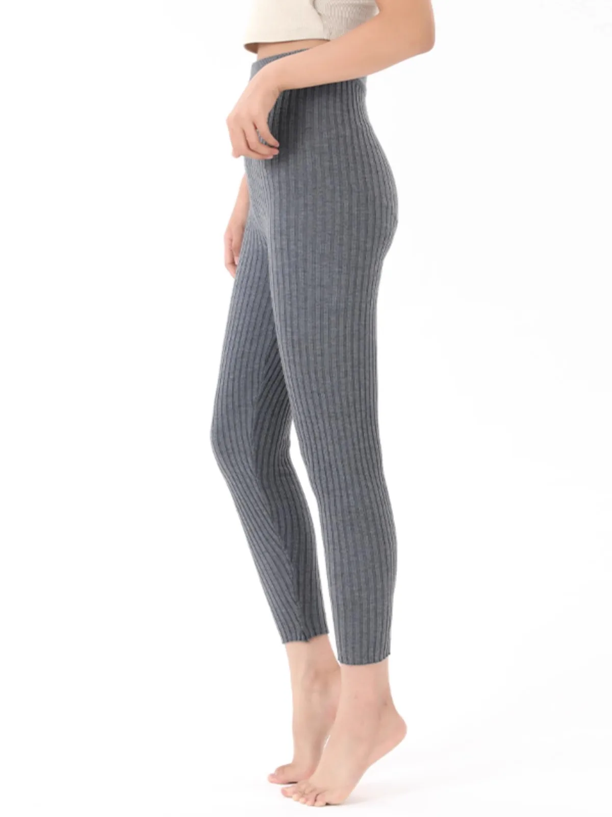 High Waist Knitted Slim Fit Pants Women's Elastic Stripe Base Layer Pants Autumn 2024 Fashion Thickened Nine Points Pants