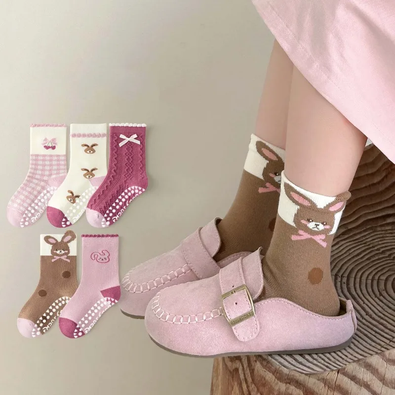 5Pairs/set RAISE Sutumn Kids Girl Mid Tube Socks Cartoon Printed Children Girls Anti-slipping Socks 1-12Y Girls Love Floor Socks