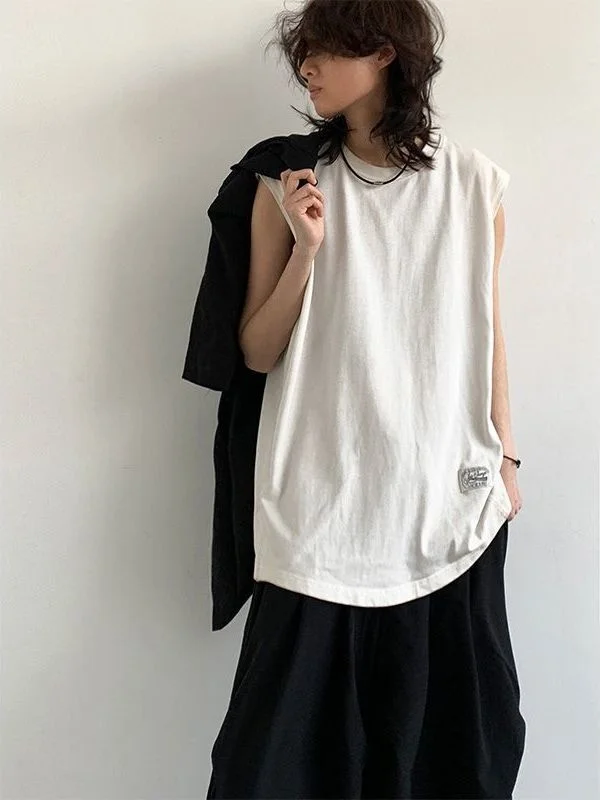 

Retro Lazy Basic Vest Men's Loose Sports Svel oulder Crop Top Trendy Base irt Autumn Season Seven Sve Length