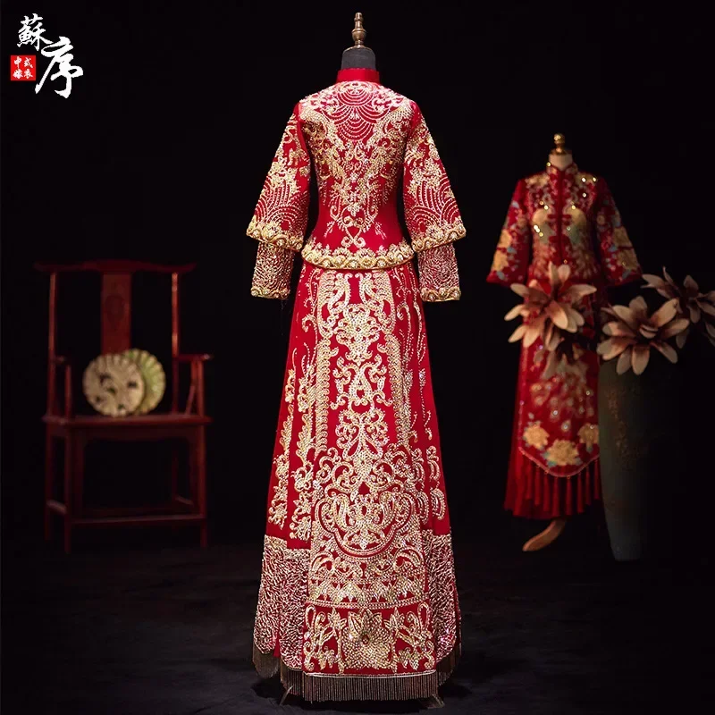 2024 Summer Traditional Chinese Wedding Dresses Women Oriental Standing Collar Phoenix Embroidered Tang Suit China Online Xiuhe