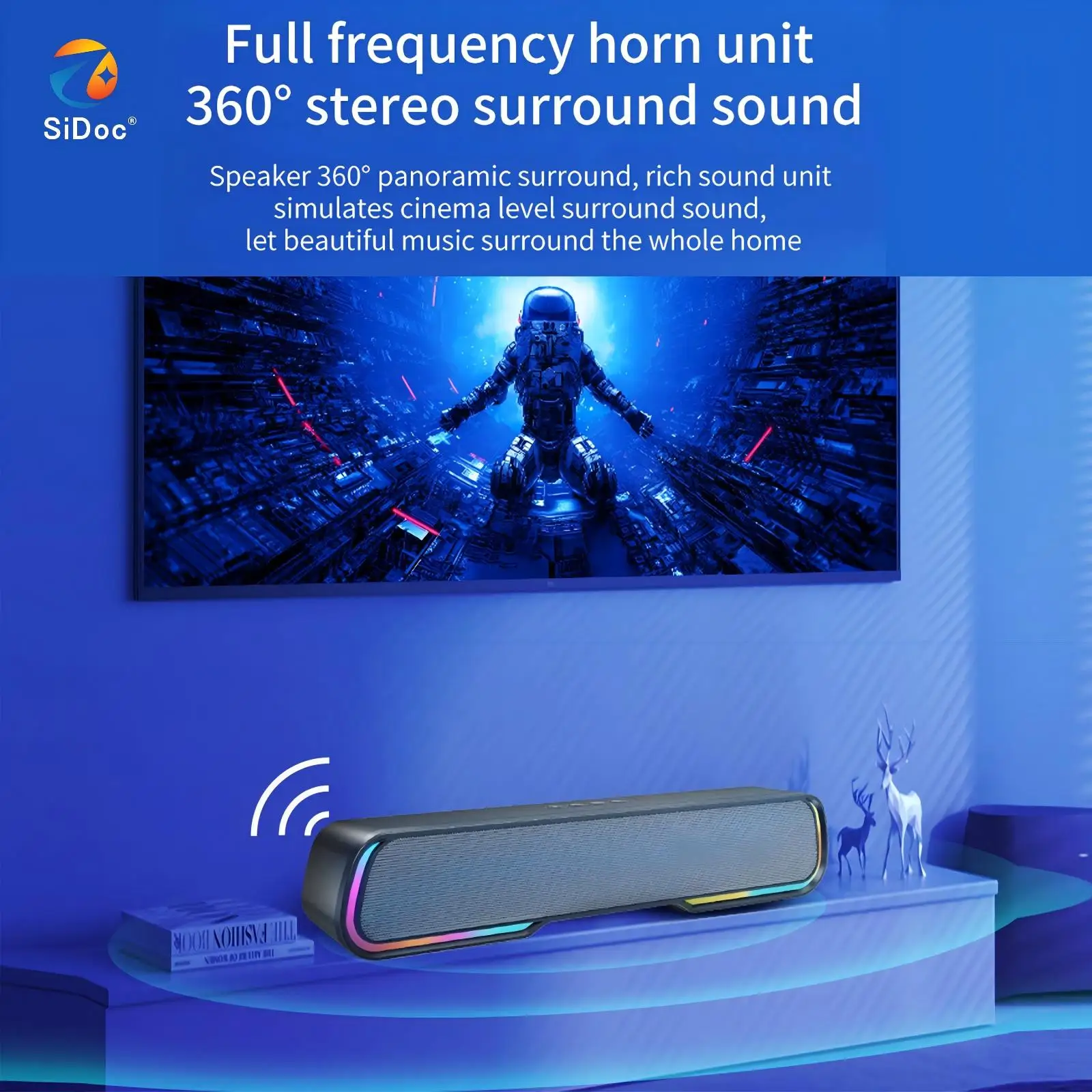 Mini Altavoz RGB Luminoso G50, Altavoz Bluetooth Largo para Escritorio, Subwoofer para Audio y Video en Casa