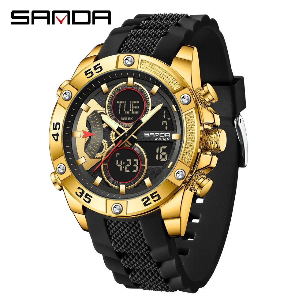 SANDA New 5104 Luxury Men's Electronic Watch With Dual Displays Waterproof And Multifunctional Men's Electronic Watch
