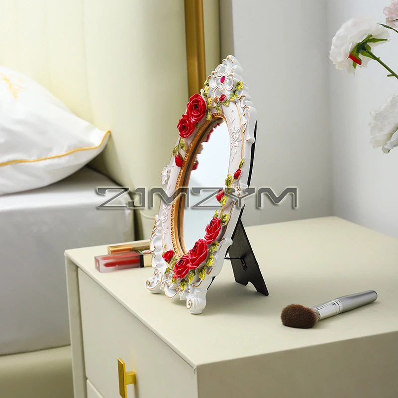 1PC European Resin Makeup Mirror Vintage Rose Flower  Decoration Makeup Mirror for Home Use
