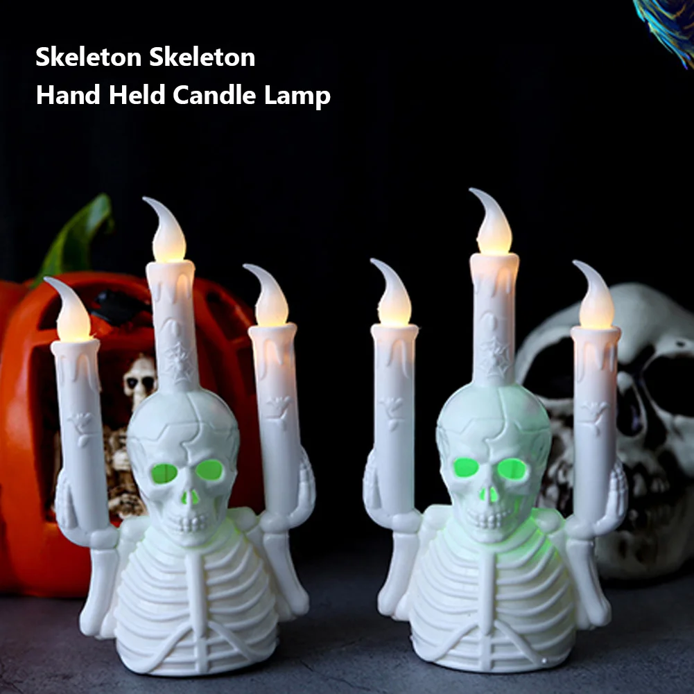 12 PCS Skull Skeleton LED Electronic Candle for Halloween Decoration Battery Operated Table Lamp Holiday Lighting Party Supplies