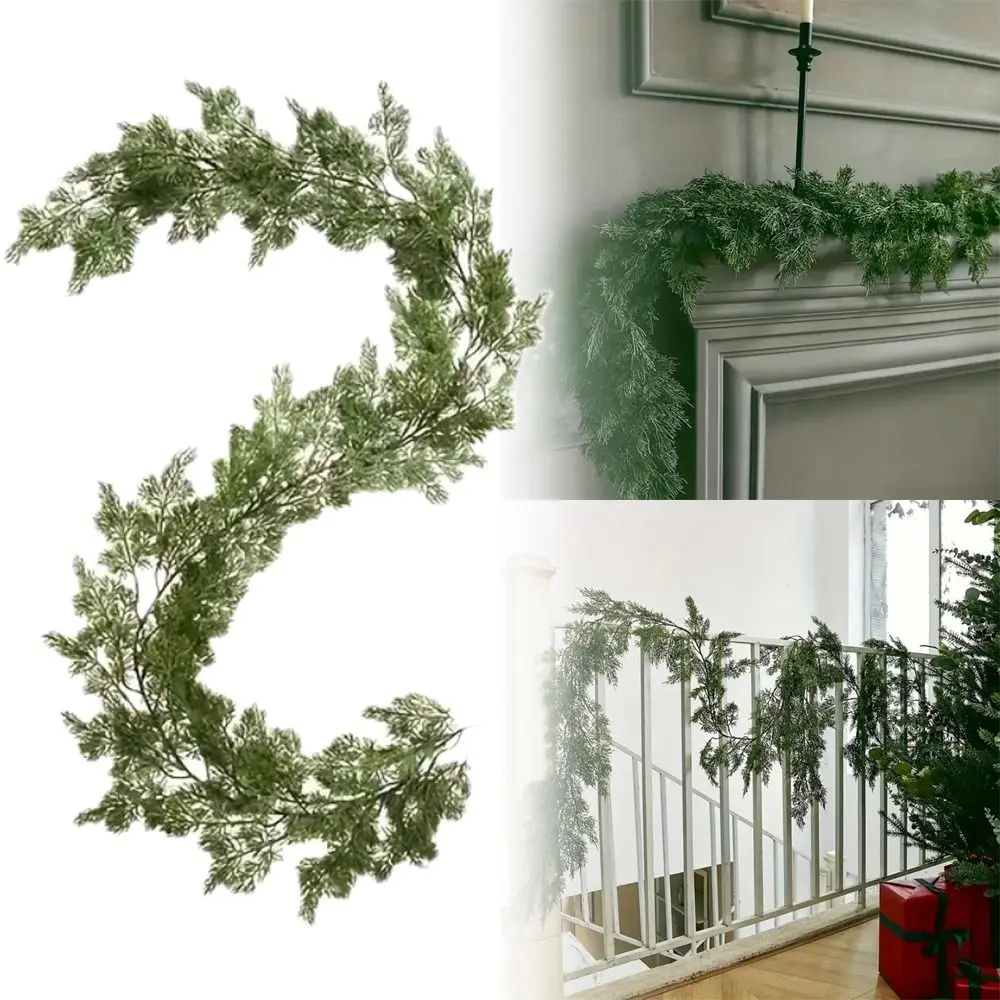 180cm/190cm Artificial Pine Wreath Green Staircase Ornament Cedar Greenery Rattan Fireplace Decoration Party Supplies