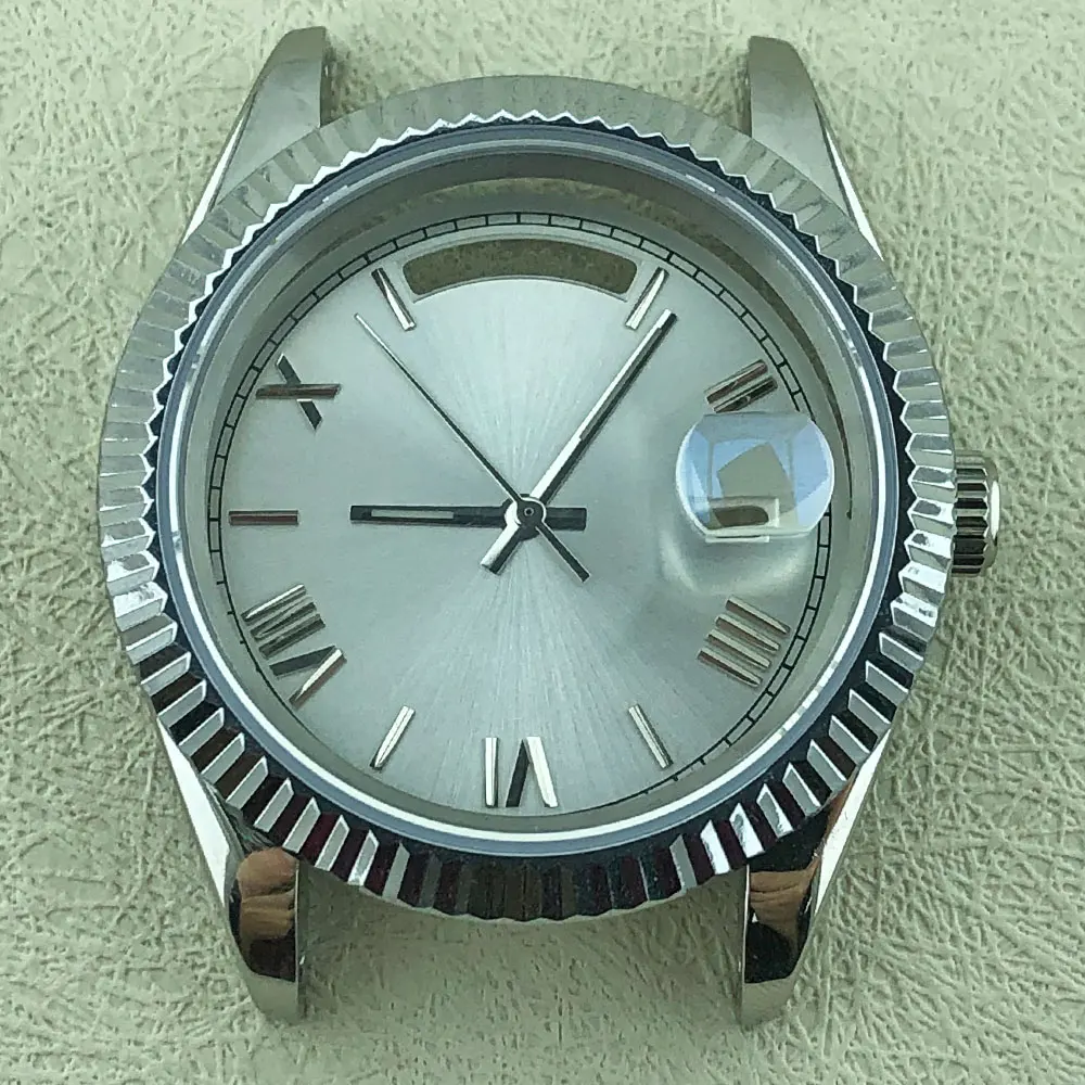 40mm 316L stainless steel sapphire glass watch case 10BAR waterproof suitable for 8285 movement custom logo calendar dial
