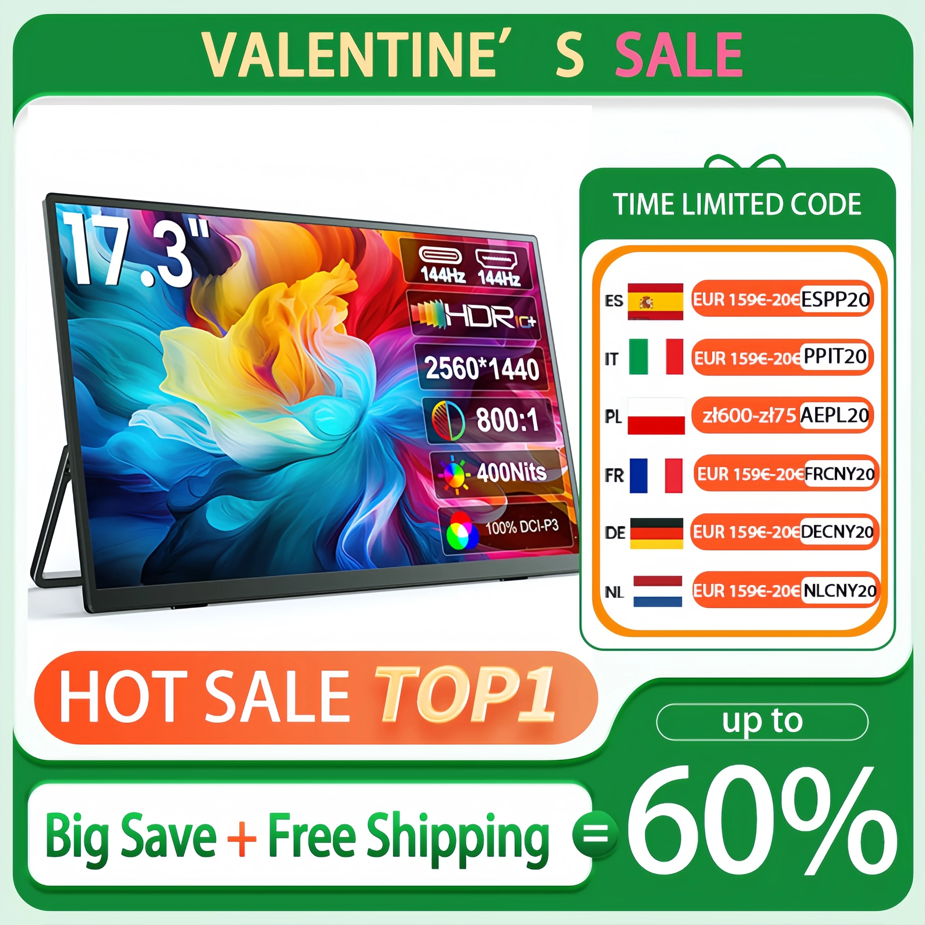 �y�Z�[�����zUPERFECT 17.3''144HZ QLED �|�[�^�u�����j�^�[ 2560 x 1440P HDR �R���s���[�^ �Q�[�� �X�N���[�� 400cd/m2 ���b�v�g�b�v PC Mac PS4/5 PC �d�b Xbox �X�C�b�` Bulit-in �L�b�N�X�^���h����уX�s�[�J�[�̂��߂� 100% sRGB HDMI USB-C IPS �\��