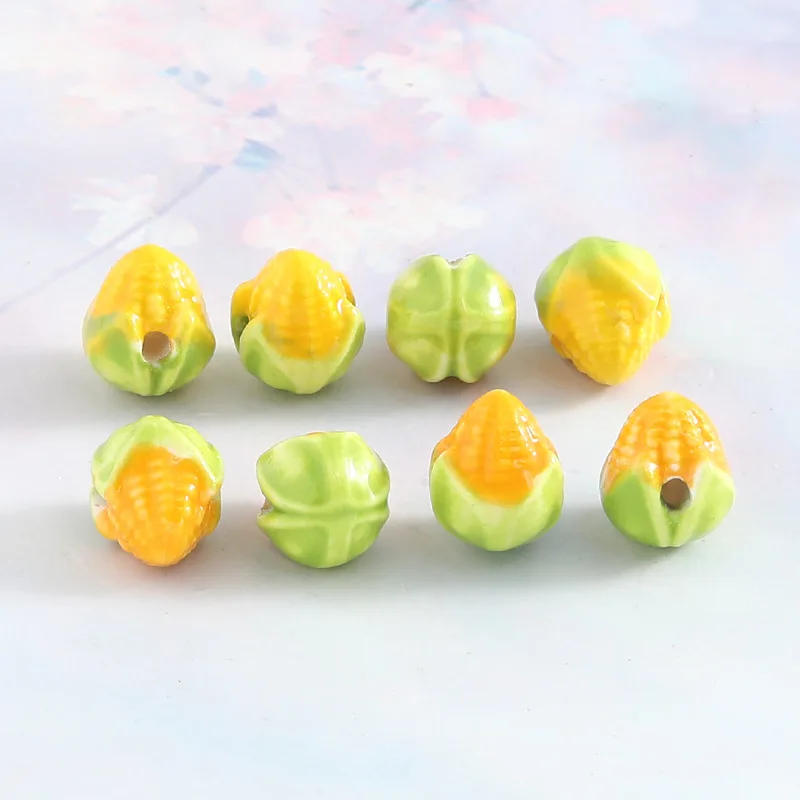 

10pcs 13x11mm Hand Painted Cute Ceramic Corn Beads For Jewelry Making Loose Maize Porcelain Bead DIY Bracelet Earring