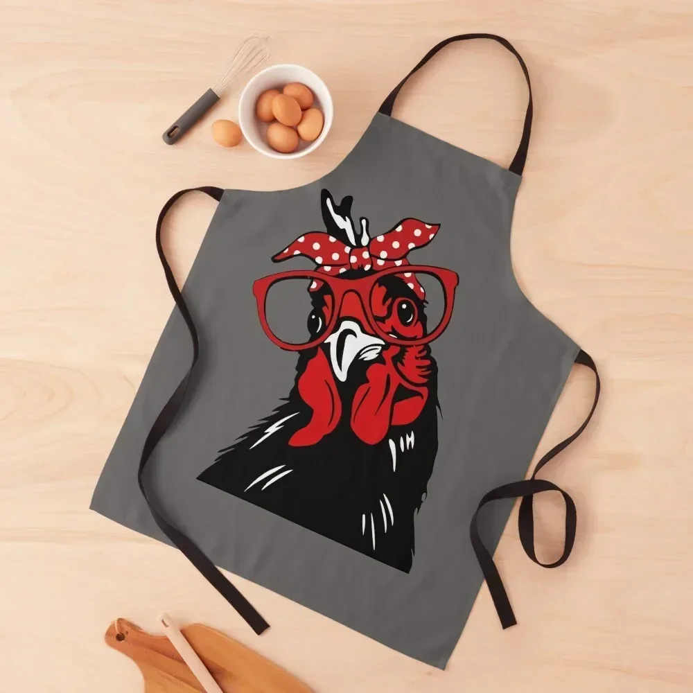 

Cute Women Girl Chicken With Bandana Headband and Glasses Apron Kids Women Kitchen'S Apron