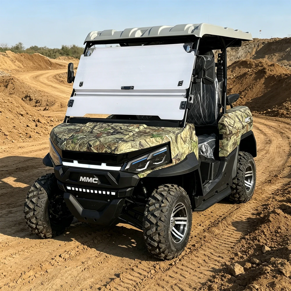 Strong 4x4 Electric UTV 72V Lithium Battery Hunting Off-Road Vehicle with Lifted Suspension for Rough Terrain 4WD Golf Cart