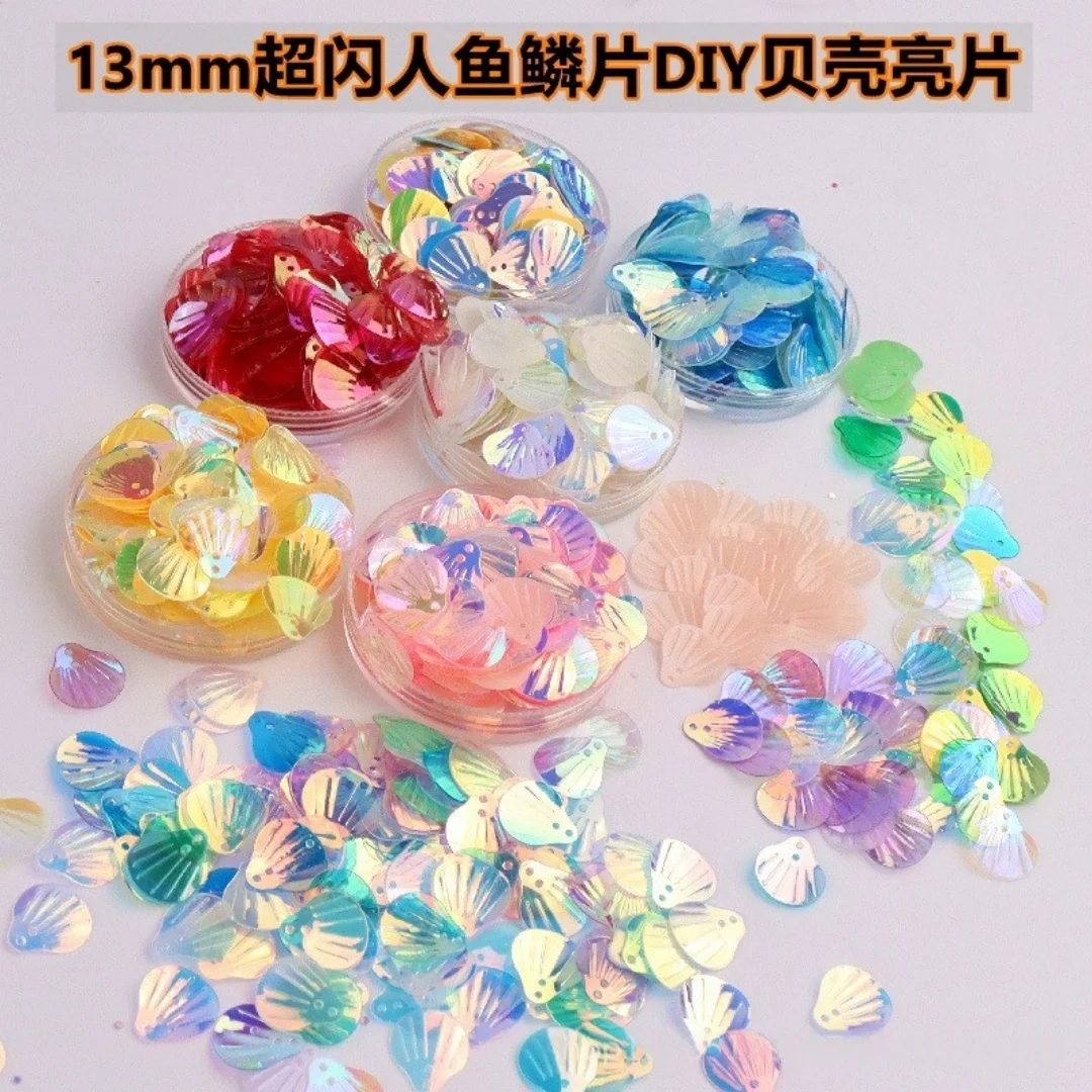 180 teile/beutel 13mmTransparent Shell Meerjungfrau Fisch Skala Pailletten PVC Pailletten DIY Hochzeit Nähen Kleid Handwerk Lentejuelas Zubehör – Detail 5