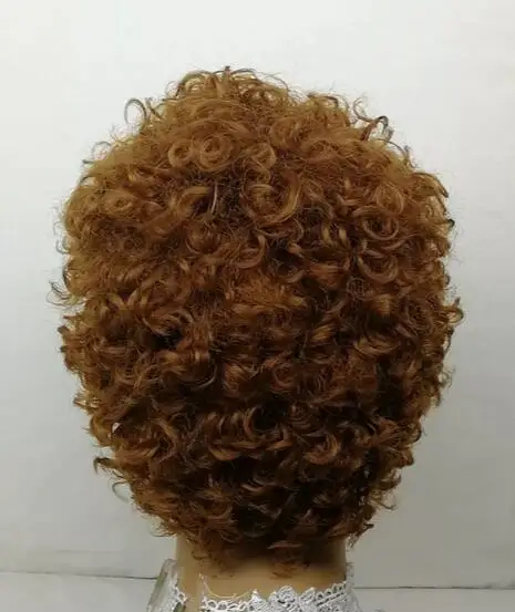 Peruca Curta Curly para Mulher, Afro Sintético, Perucas Marrons