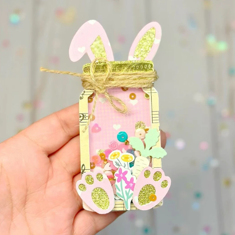 KLJUYP Bunny Jar Metal Cutting Dies Stencils for DIY Scrapbooking Decorative Embossing DIY Paper Cards